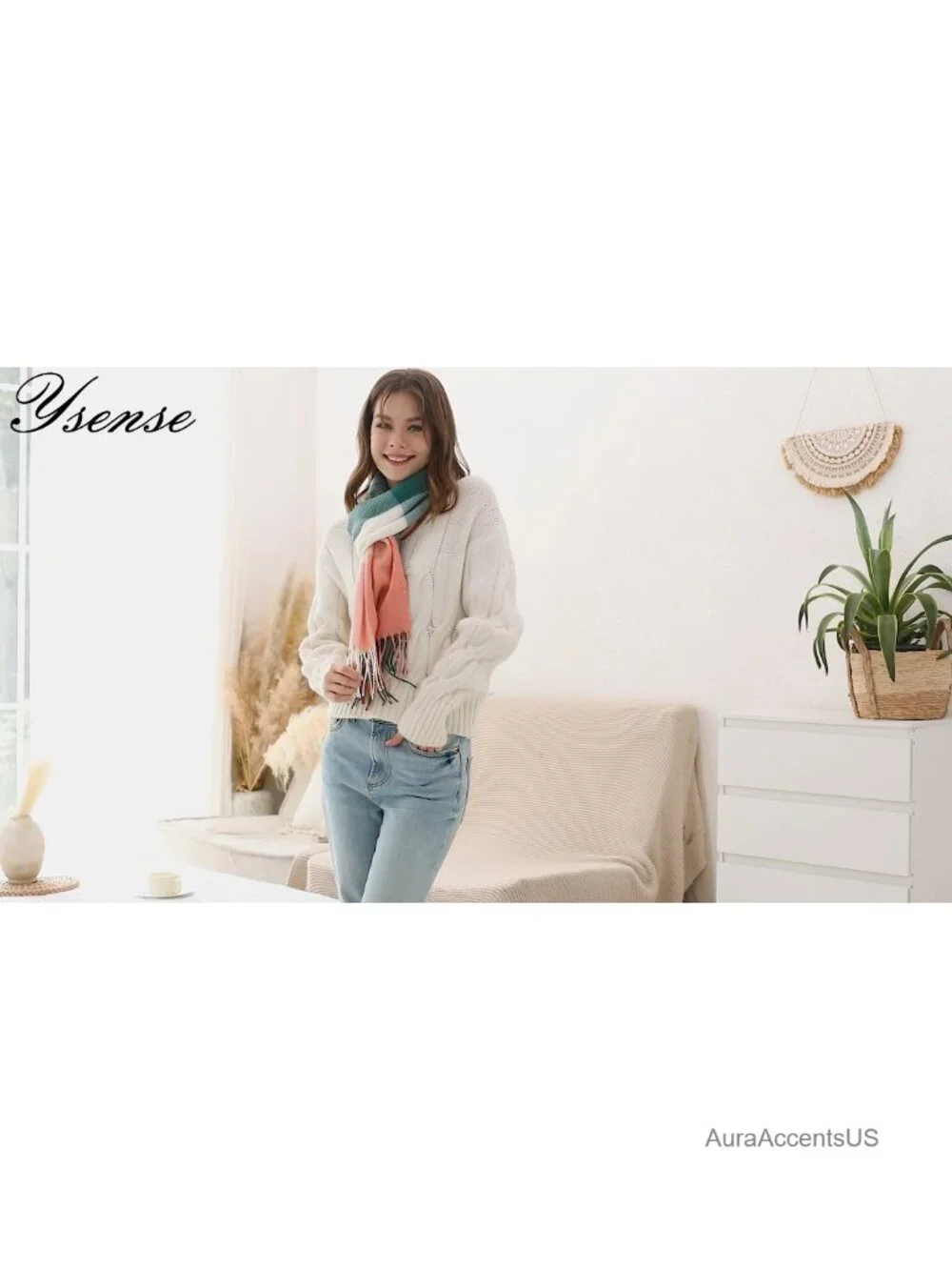 Warm Plaid Winter Scarf for Women, Cashmere-Like Acrylic Wrap Shawl